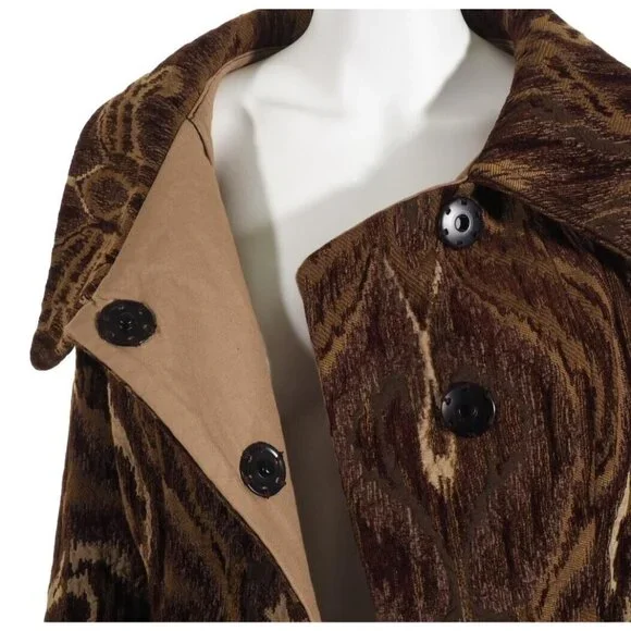 Brocade Womens Jacket S / M Lined Brown Tan Shawl Collar Hand Taylored - Picture 9 of 12